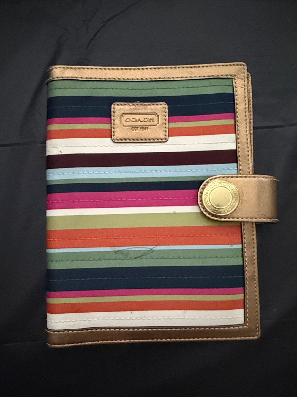 Coach Striped Tablet Folio in Multicolor with Gold Trim